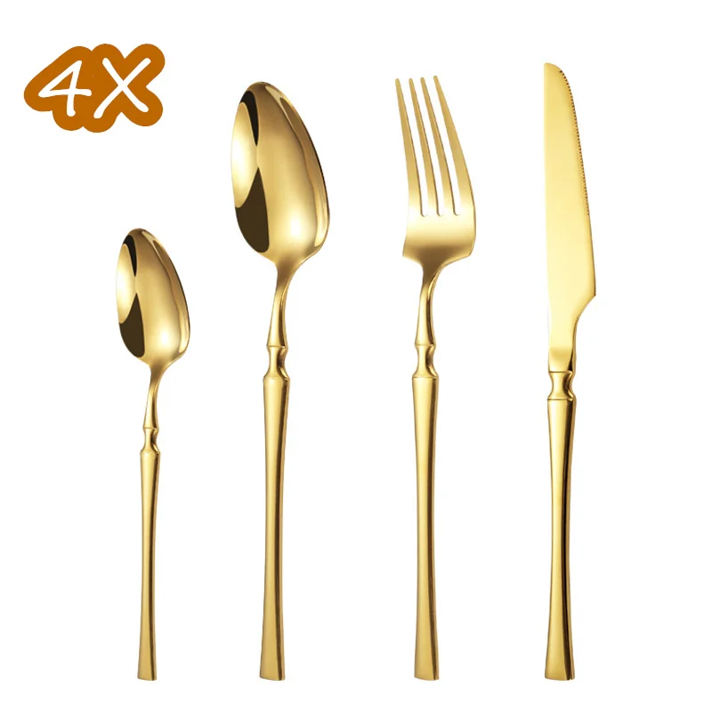 

16pcs Cutlery Set Tableware Forks Knives Spoons Dishwasher Safe Gold Stainless Steel Western Dinnerware Silverware Wedding Gift