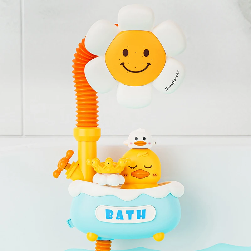 Фото Игрушки для ванны для малышей 4 в 1, игрушка для ванны с подсолнухом, душ с 3 распылителями воды, спринклер для ванны, игрушки для малышей №3