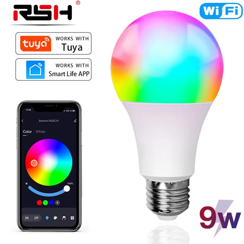 

Умный домашний светодиодный светильник RSH Tuya 15 Вт с Wi-Fi, E27, RGB, с управлением через приложение