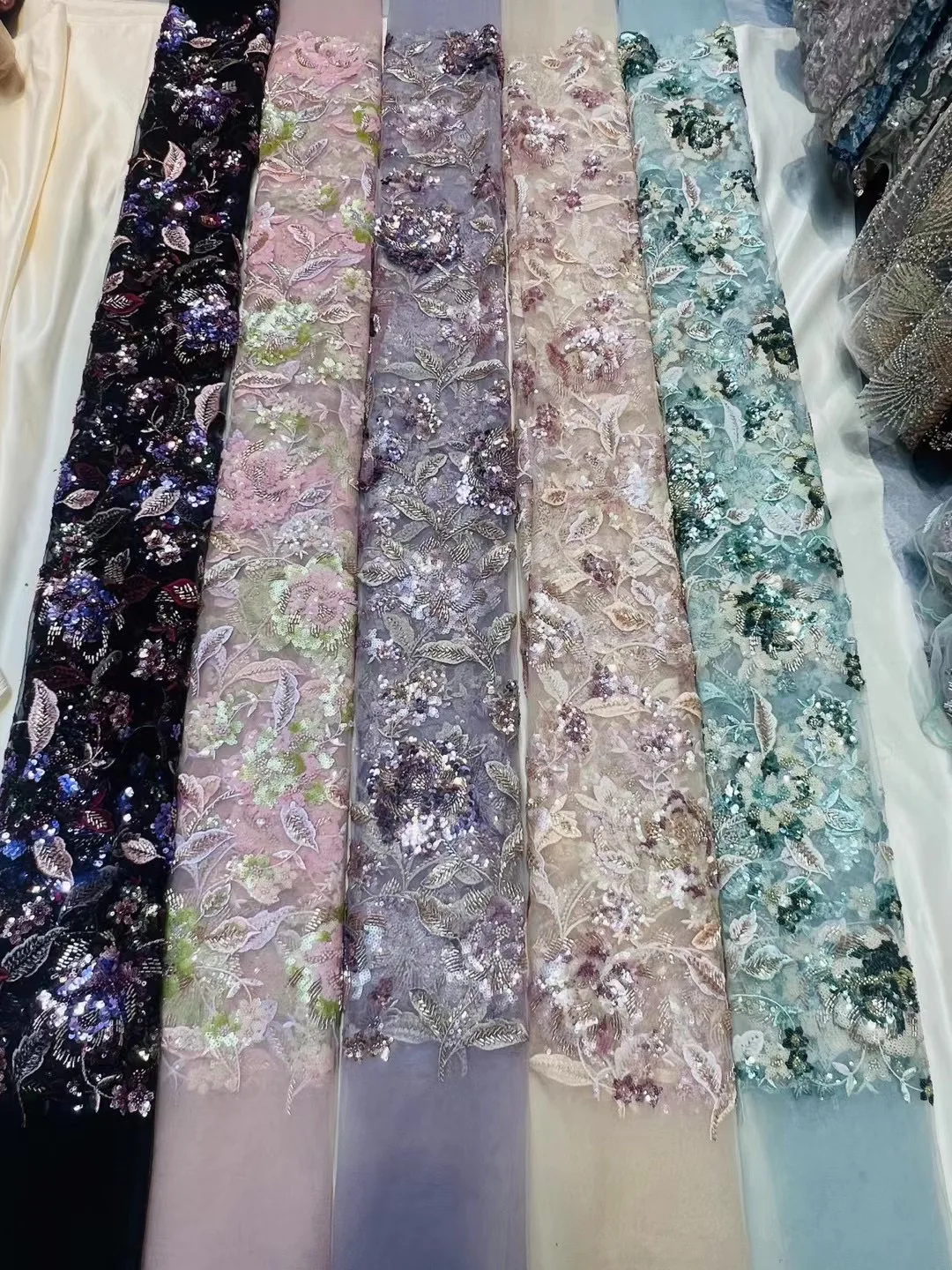 Высококачественная роскошная французская сетчатая кружевная ткань с бисером