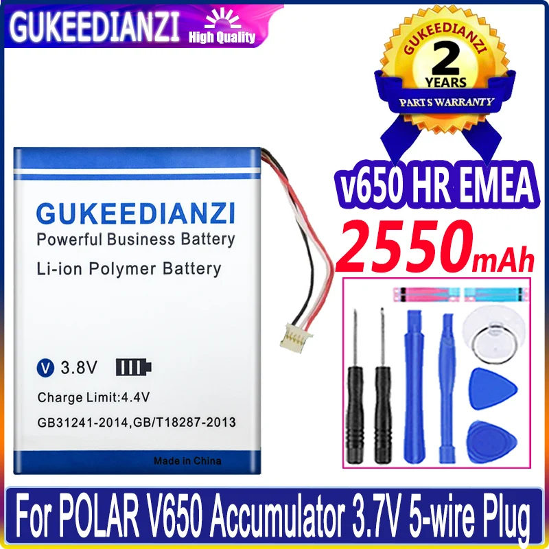 

HR EMEA 2550mAh Battery For POLAR V650 Accumulator 3.7V 5-wire Plug Internal High Capacity Replacement Battery Li-polym Bateria