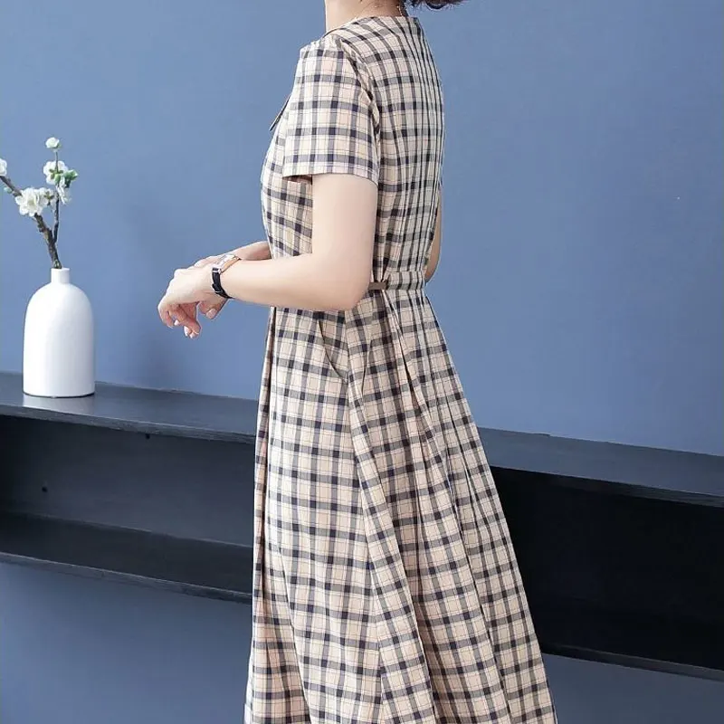 Модные платья на завязках женская одежда клетчатое Повседневное платье миди в