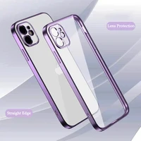 luxury plating transparent shockproof case for iphone 11 12 13 pro max mini xr x xs 7 8 plus square frame soft silicone cover