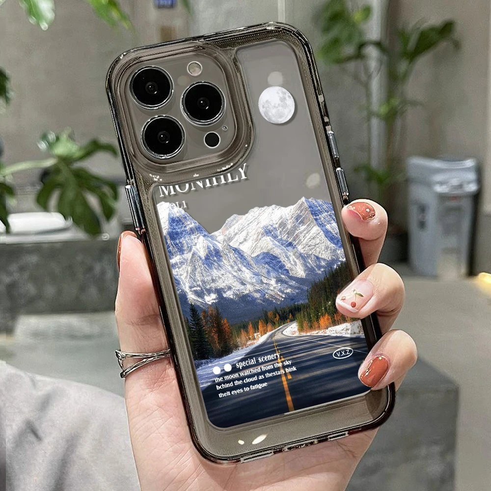 Чехлы для телефонов iPhone 16 Pro Max 15 14 13 12 11 7 8 Plus X XS XR SE Sunset Snow Mountain Soft Bumper
