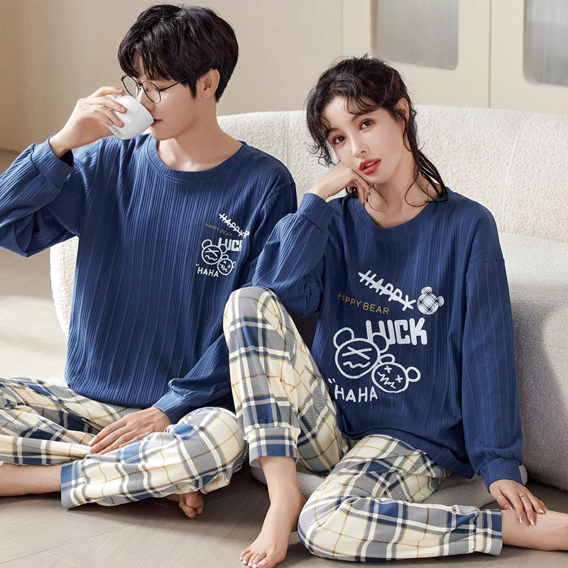 Couple Pajama New Fashion Mens Womens Loungewear Cotton Sleepwear Spring Autumn Long Sleeve Cartoon pijama pareja hombre y mujer