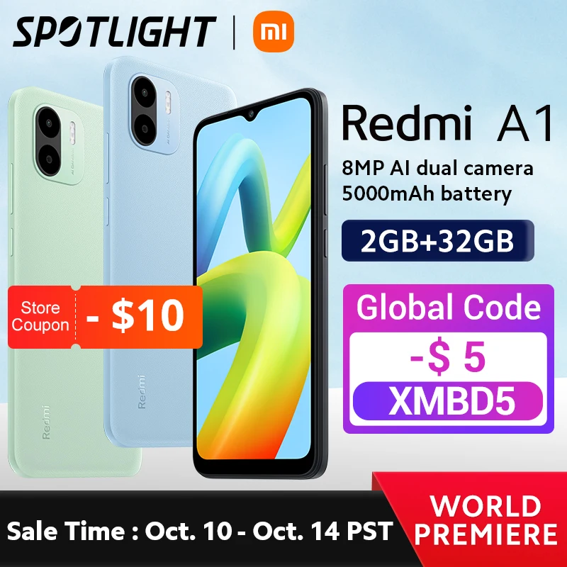  [World Premiere] Global Version Xiaomi Redmi A1 Smartphone 2GB RAM 32GB ROM MTK Helio A22 8MP Camera Cellphone 5000mAh Battery 