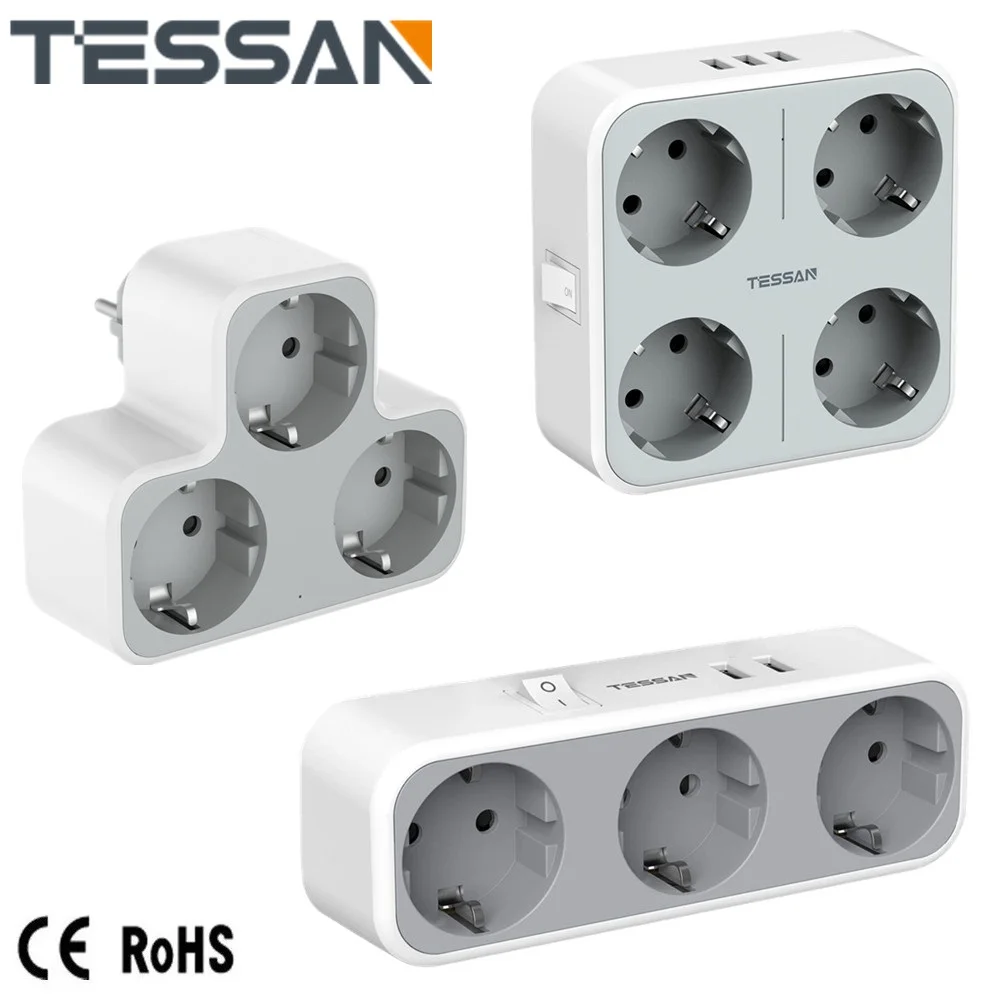 

TESSAN EU KR Plug Power Strip Multi-tap with AC Outlets and USB Charging Ports, European Multiple Wall Socket Adapter for Home
