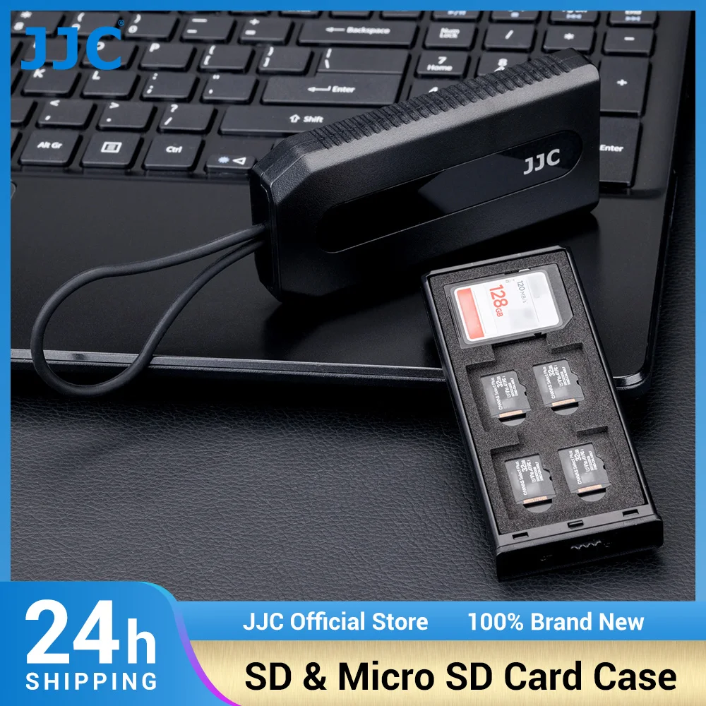 

JJC 18 Slots Drawer Memory Card Case Soft Foam Interior SD Card Holder TF/Micro SD MicroSD Storage Box with Lanyard Black Orange