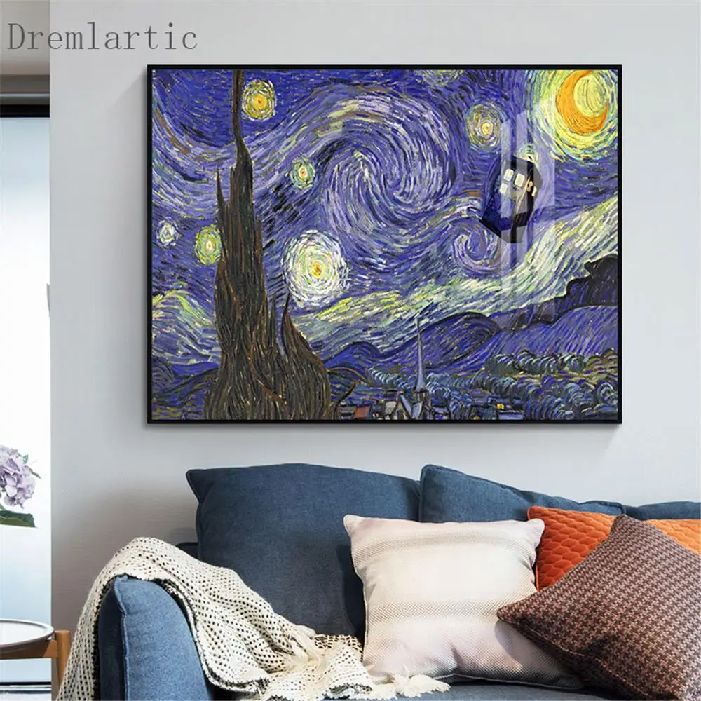 

Doctor Who Van Gogh@o Canvas Poster Silk Fabric Modern Style Prints Party House Decor Room#20-1005-22