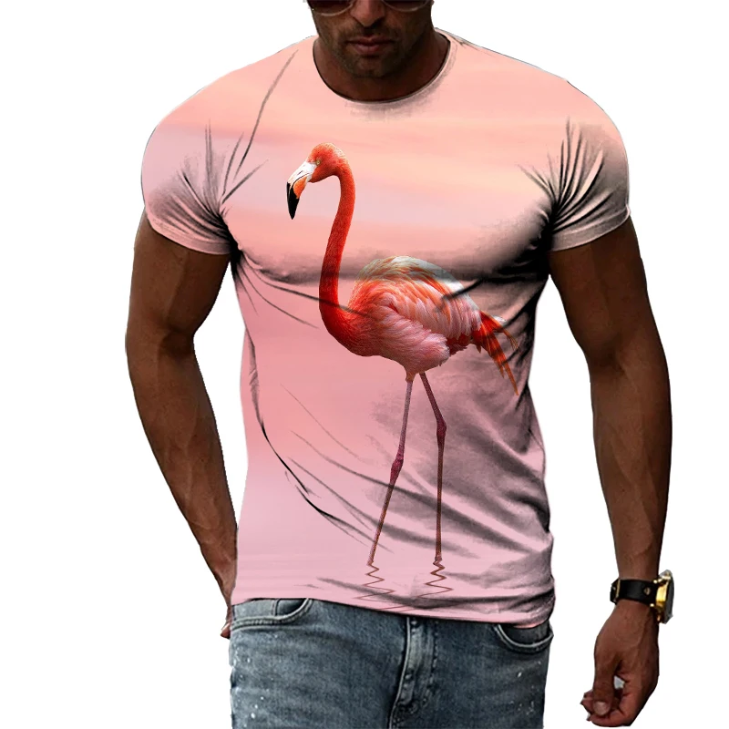 

Summer New Flamingo Animal Pattern Men's T-shirt 3D HD Printing Short-sleeved Sunshine Ruffian Handsome All-match O-neck Top 6XL