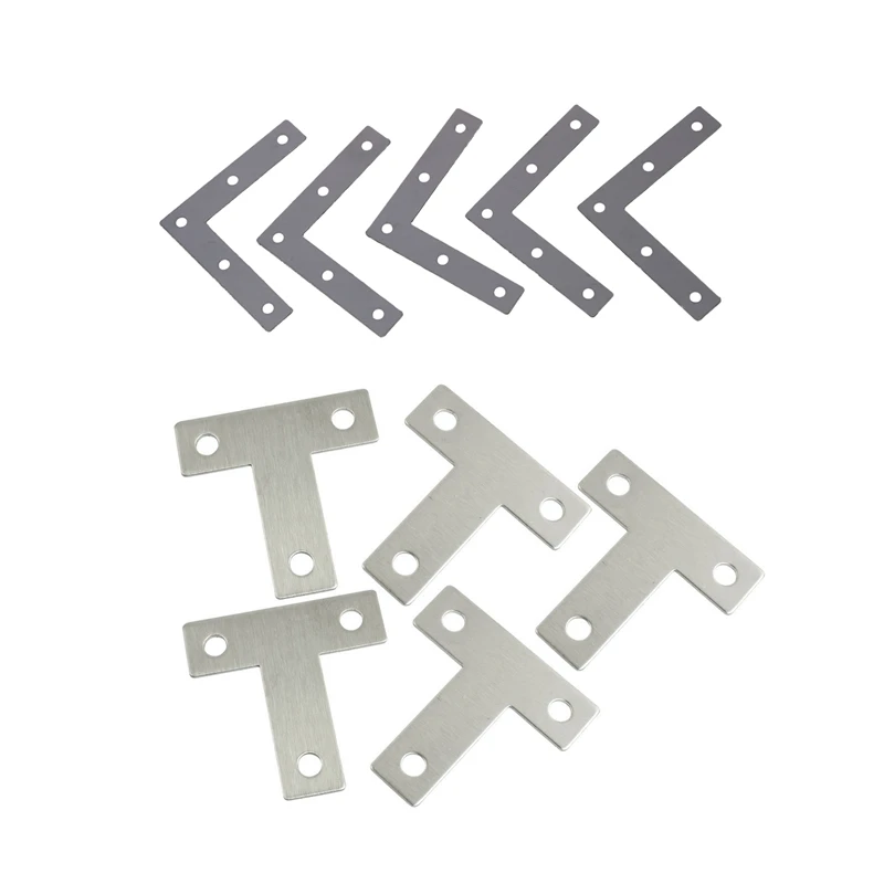 

10 Pcs Angle Plate Corner Brace Flat Repair Bracket L Shape 80Mm X 80Mm & T Shape 40Mm X 40Mm