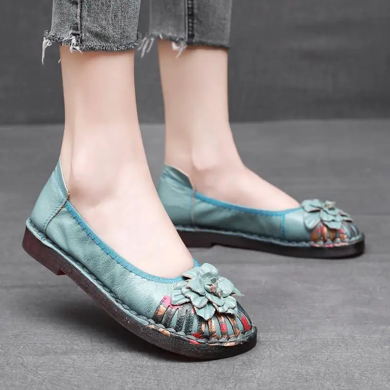 Womens Flroal Moccains Shoes Casual Ladies Elegant Vintage Ballet Flats Women's Summer Loafer Luxury Genuine Leather Flat Shoes