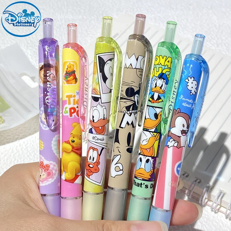 

12/24pcs Disney Gel Pen Cartoon Mickey Mouse Press Pens 0.5mm Black School Students Exam Stationery Office Writing Supplies Sets