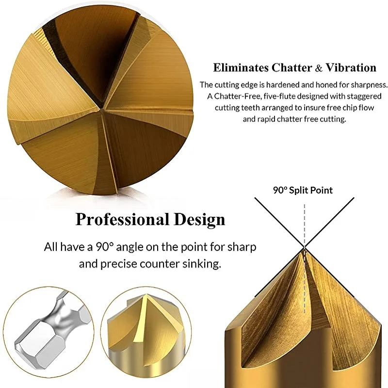 Набор сверл с зенковкой для деревообработки шестигранным адаптером головки