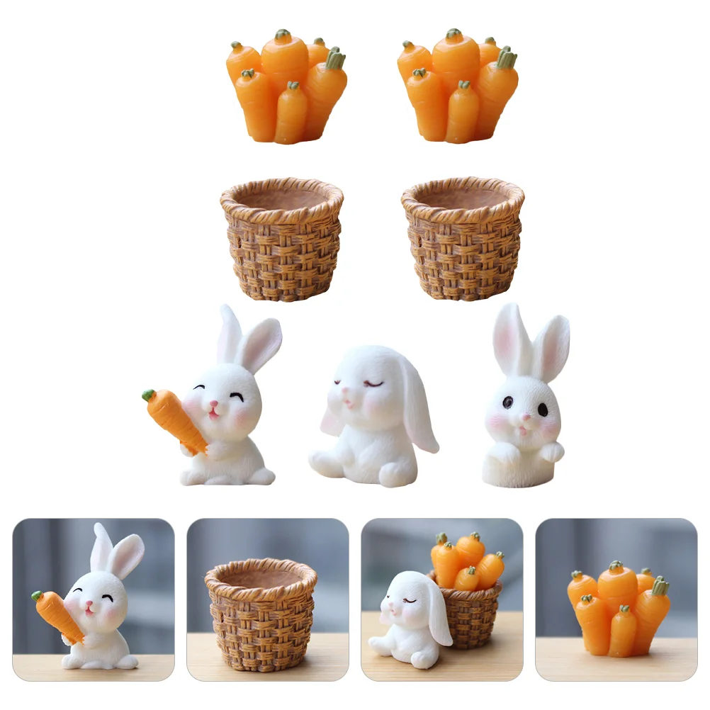 

Rabbit Bunny Mini Miniature Figurines Sculpture Figure Statue Figurine Animal Decorations Garden Accessoriescarrots