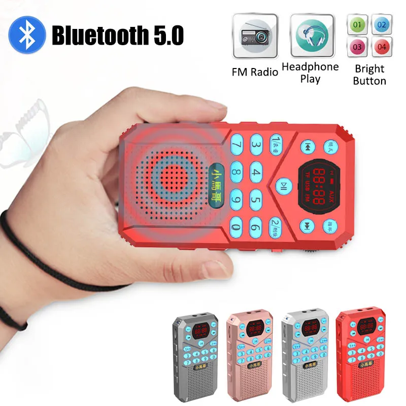 

Портативный fm-радио Мини Bluetooth 5.0 динамик MP3-плеер с ЖК-дисплеем/кнопки с подсветкой Поддержка записи TF карты/гарнитура воспроизведение