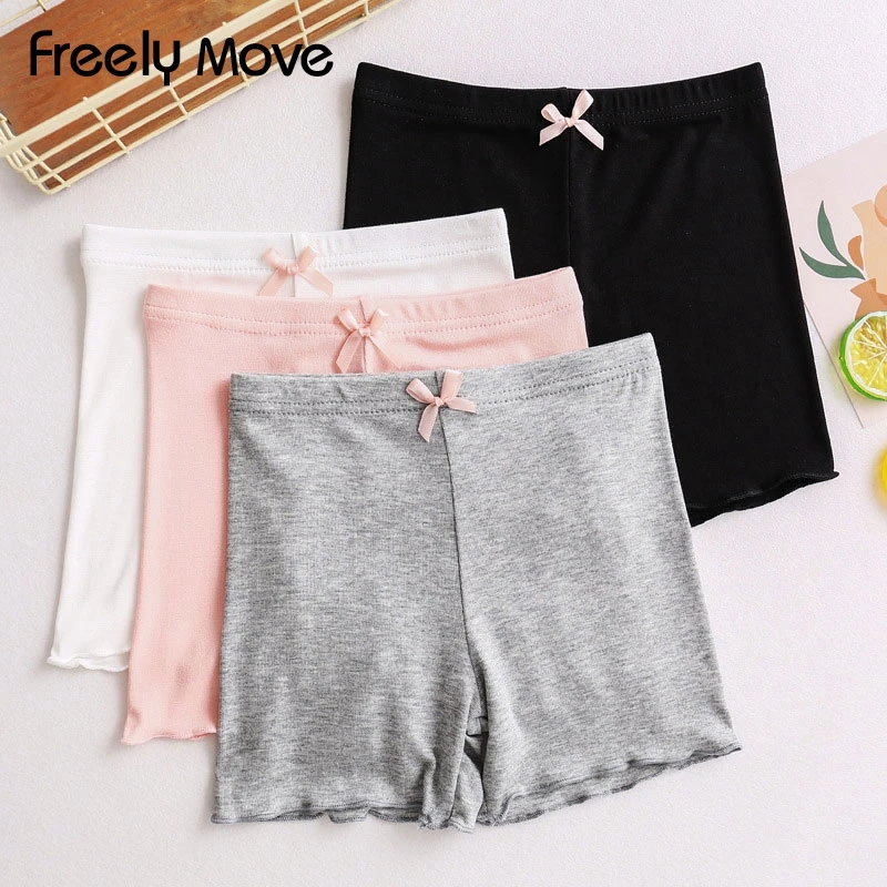 

Freely Move Children's Shorts For Girl Bottom Soild Leggings Bow Girls Knee Length Kid Pants Summer Cotton Tights Trouser