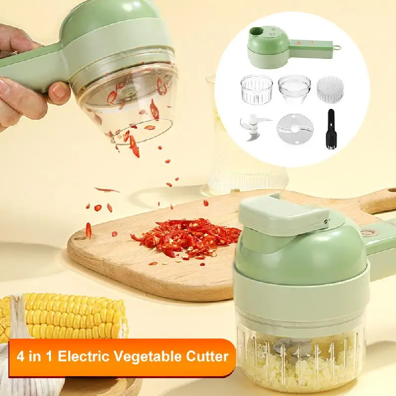 

4 in 1 Handheld Electric Vegetable Cutter Set Gatling Vegetable Cutter Mini Wireless Garlic Mud Masher Electric Meat Mincer