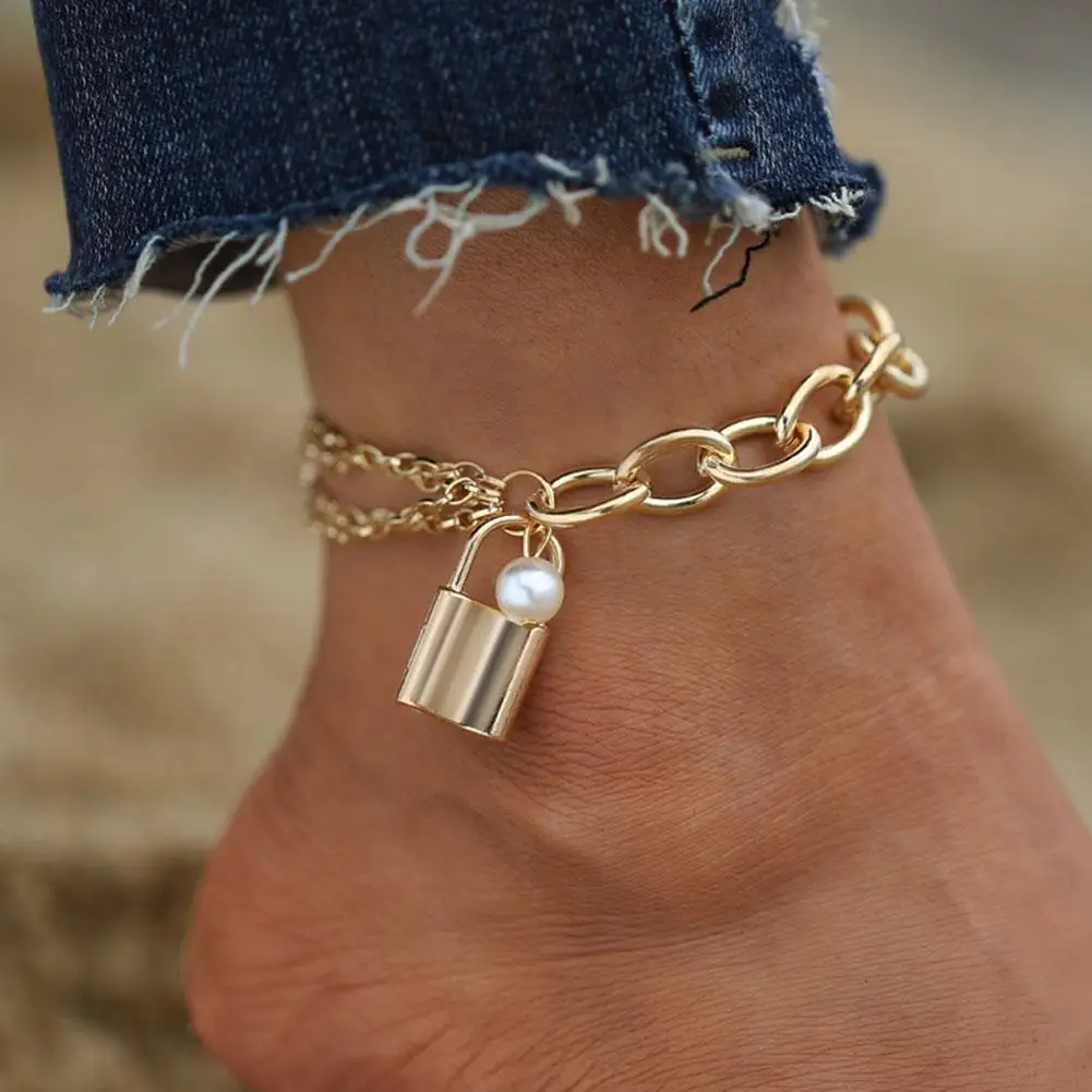 Браслет на лодыжку Женский толстый ножной браслет-цепочка золотого цвета модные