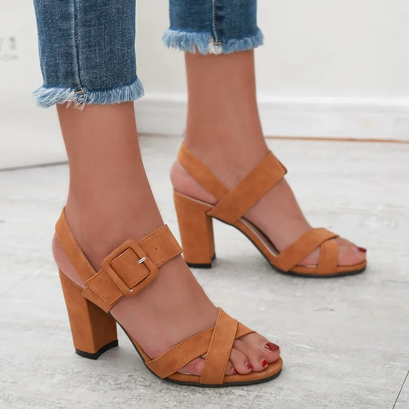 

2022 New Ladies Sandals square heel open toe Female High-Heeled Sandals block heel shoes shoes women