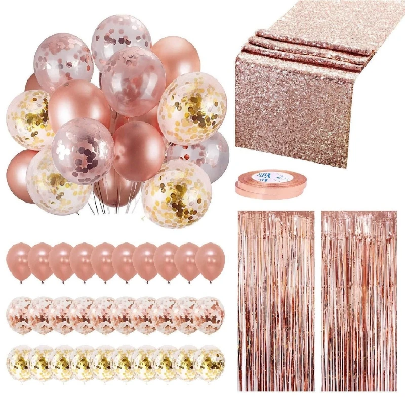 

Sequin Table Runner Foil Curtain Ribbon Rose Gold Balloons Kit Party Decor