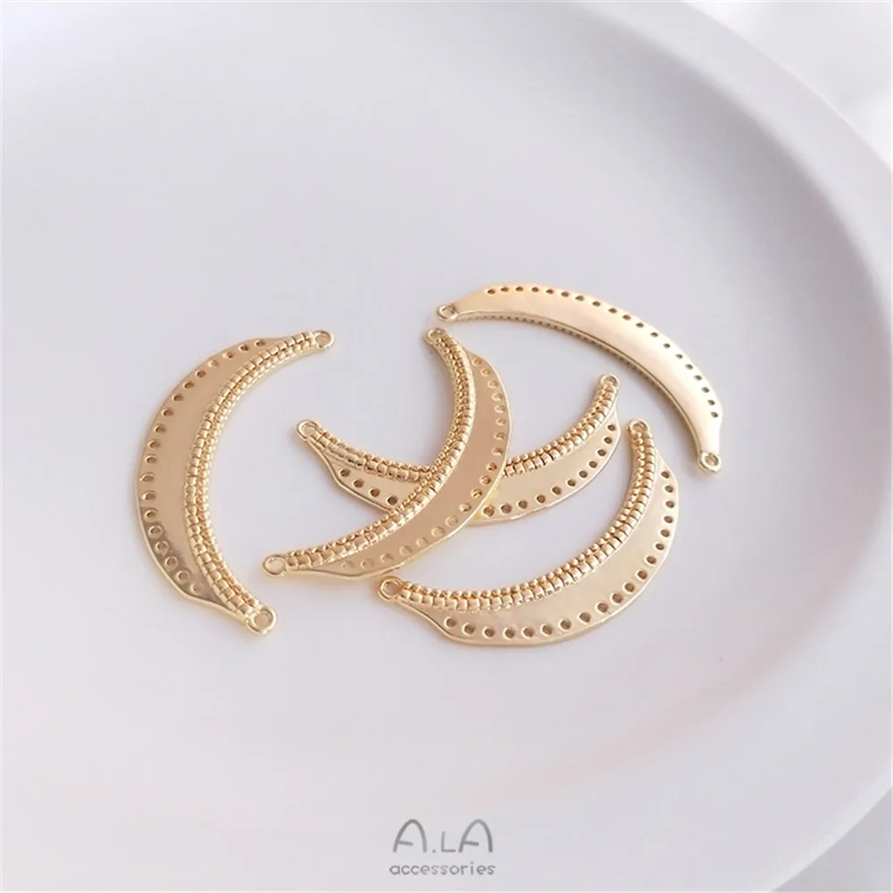 

14K Gold Filled Plated DIY accessories Perforated crescent shaped handcrafted double hanging hairpin material swing tassel