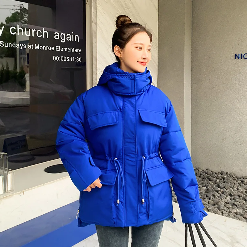 GRELLER New Winter Women Jacket Short Thicken Outwear Hooded Wadded Coat Drawstring Parkas Cotton-padded Puffer Jacket Clothes