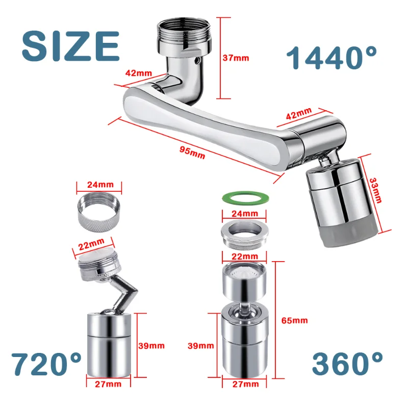 

1440° Kitchen Saving Water Sprayer Rotation Faucet Aerator Extender Swivel Robotic Arm Faucets Extension Nozzle