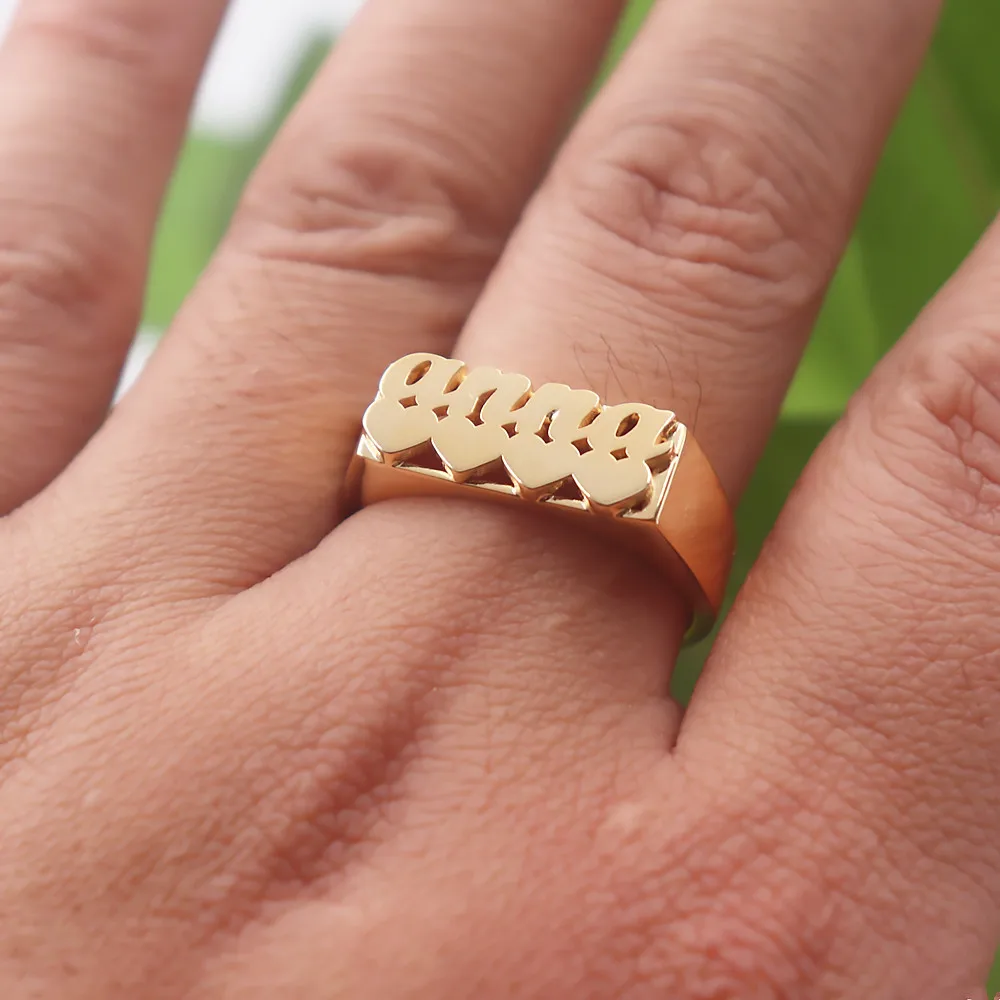 Chunky Name Heart Rings Personalized Jewelry Custom Name Rings For Mom Handmade Bijoux Femme Anillos Mujer Best Friends Gift