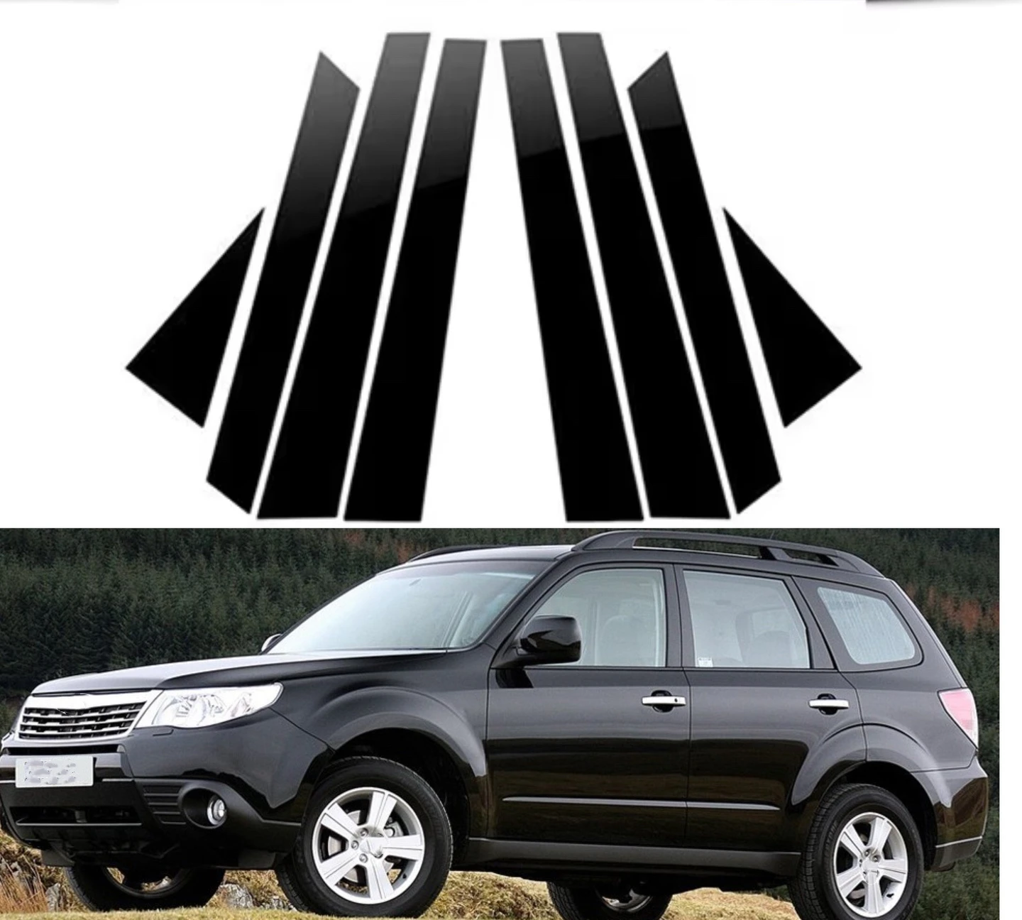 

8 шт. глянцевые черные стойки для Subaru Forester 2009 2010 2011 2012, накладки на окна автомобиля, двери, наклейка, авто внешние детали