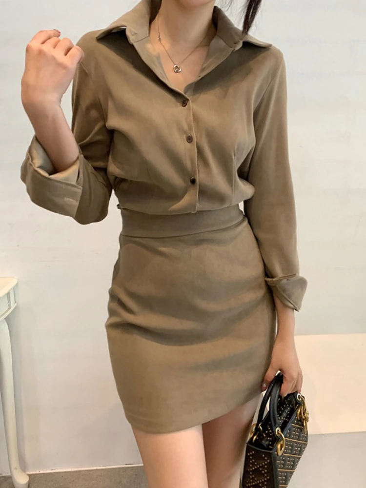 

Vintage Slim Temperament Polo Collar Long Sleeve Mini Dress for Women Wrap Hip Korea Fashion Casual Sexy Vestidos Autumn 2022