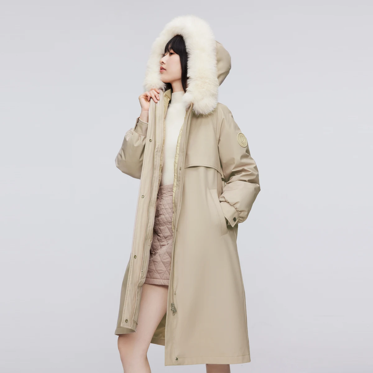 Женская зимняя пуховая куртка BOSIDENG с воротником из натурального меха