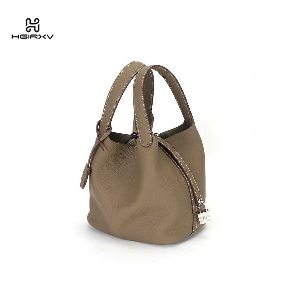 

2022 Vegetable Basket Bucket Bag First Layer Leather Leather Handbag Leisure Bag Leather Hand Carry Large-capacity Women's Bag
