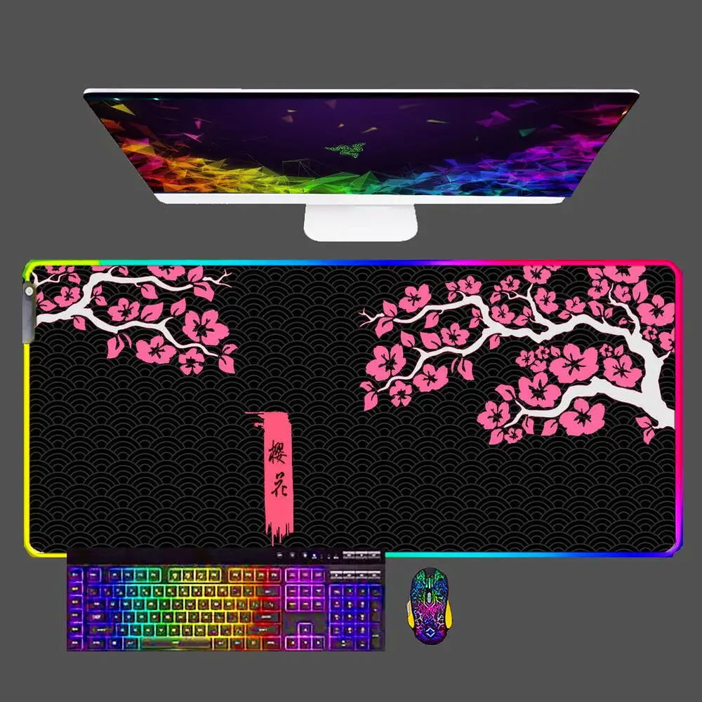 

Japanese Cherry Blossom 900x400 RGB Mousepad XXL Rubber Large PC Gaming Anime Mouse Pad LED Backlight Desk Keyboard Computer Mat