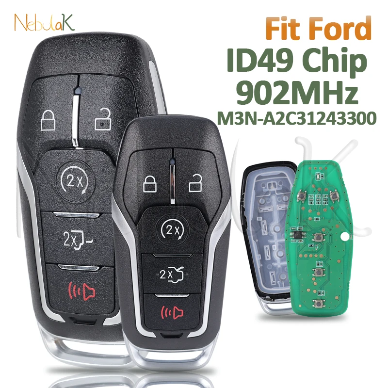 Фото Умный автомобильный ключ 902 МГц для Ford Fusion Explorer Edge Mustang 13-17, модель M3N-A2C31243300, чип ID49, автомобильный дистанционный брелок с функцией бесконтактного доступа, 5 кнопок. №1