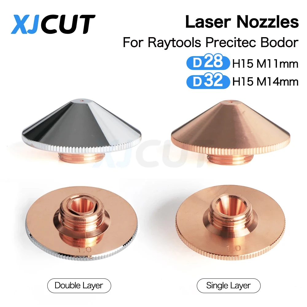 XJCUT волоконно-лазерный сопло однослойное / двуслойное D28 / D32мм калибр 0,8-5,0мм для Raytools WSX Bodor Precitec Co2 режущей головки.