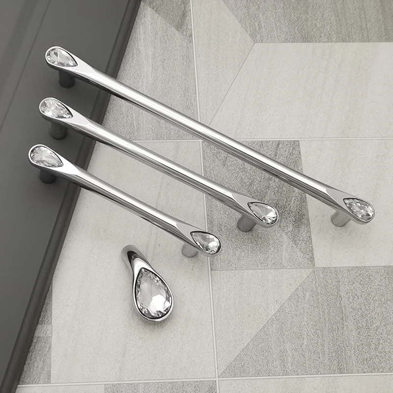 

European 3 Colors Crystal With Drill Furniture Handle Wardrobe Cabinet Closet Door Knob Dressing Table and Drawer Pulls Hardware