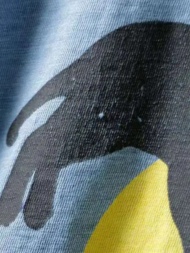 KAPITAL Hirata Хироши Черный кот и луна синяя окрашенная футболка с короткими рукавами