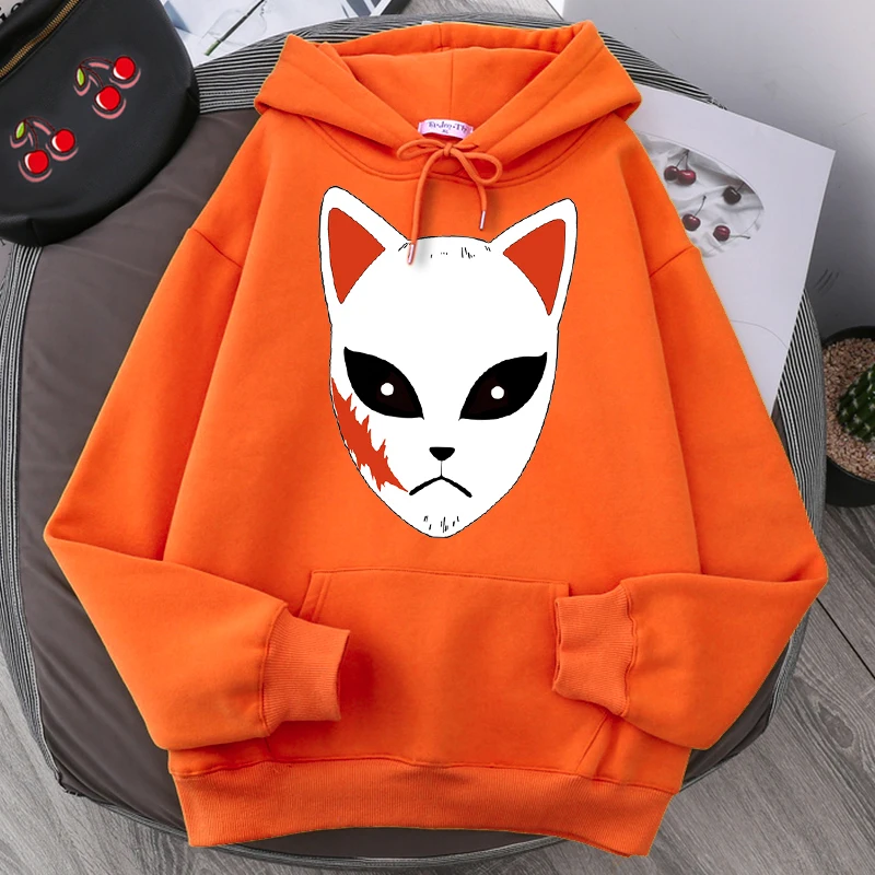 

Demon Slayer Simple mask Print Hoodies Sweatshirts Autumn Retro Hooded Sweatshirt Street Fashion Pullover Hip Hop Men Clothing