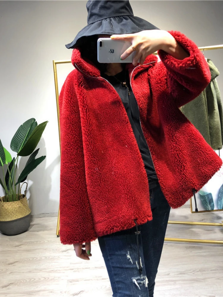 ICCLEK 2022 fur coat women's autumn and winter thickened loose wool grain sheep shearer cardigan short zipper