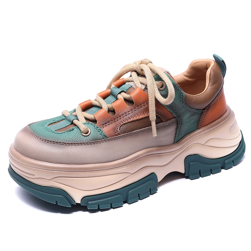 

Новинка 2022 года; Женская обувь; Обувь из искусственной кожи; Разноцветные Женские кроссовки на шнуровке; Кроссовки на платформе; Повседневн...