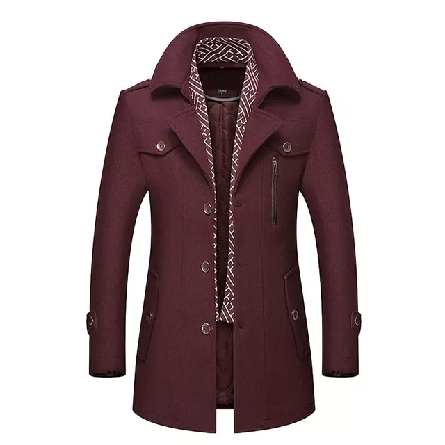 

New2022 Men's Thick Woolen Coat Winter Windproof Scarf Wool Long Jacket Fashion Casual Cotton Warm Outwear Male MT010