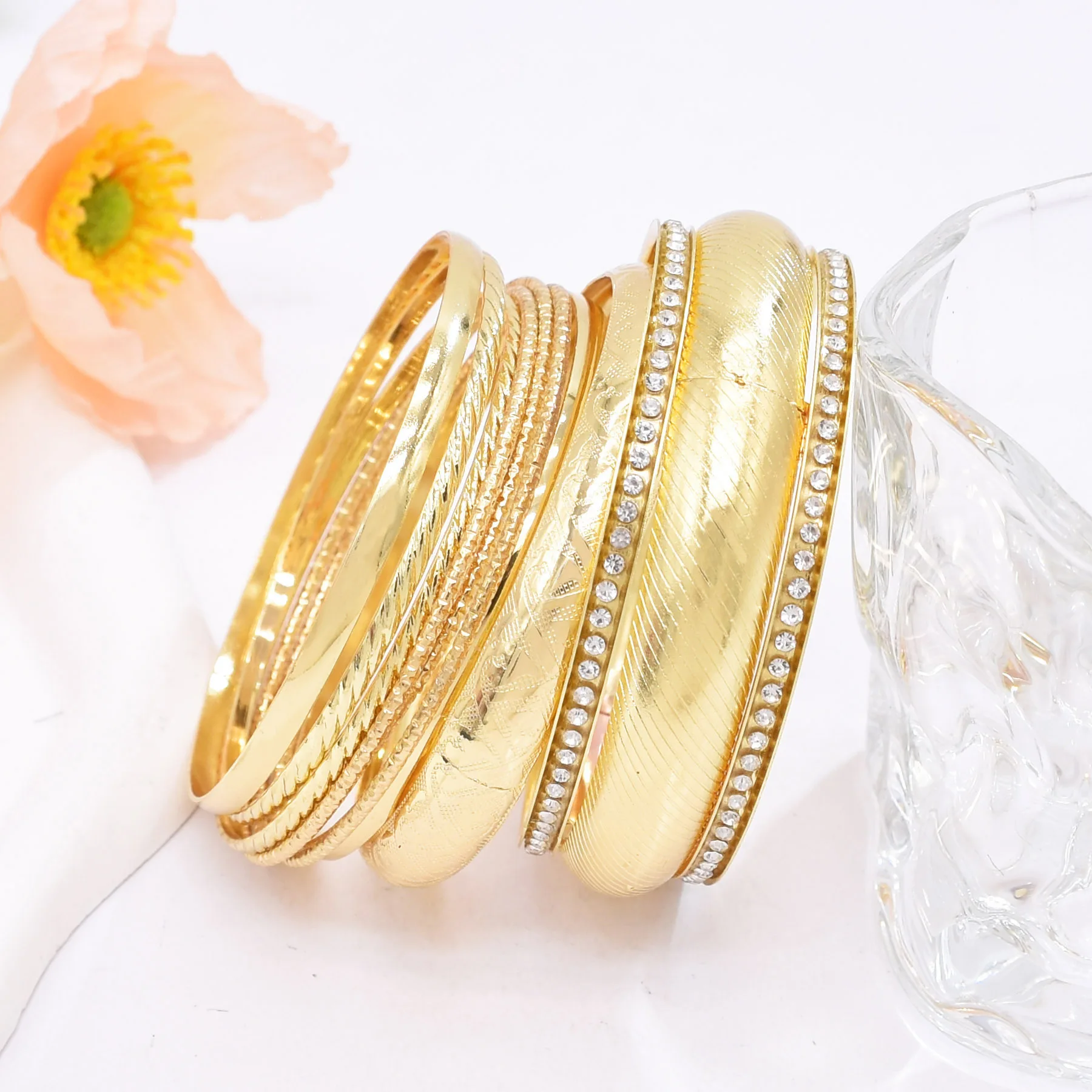 9-PCS Bohemian Fashion Bracelet set Multi-layer Golden Silvery Alloy Rhinestone Women's hand jewelry Bangle
