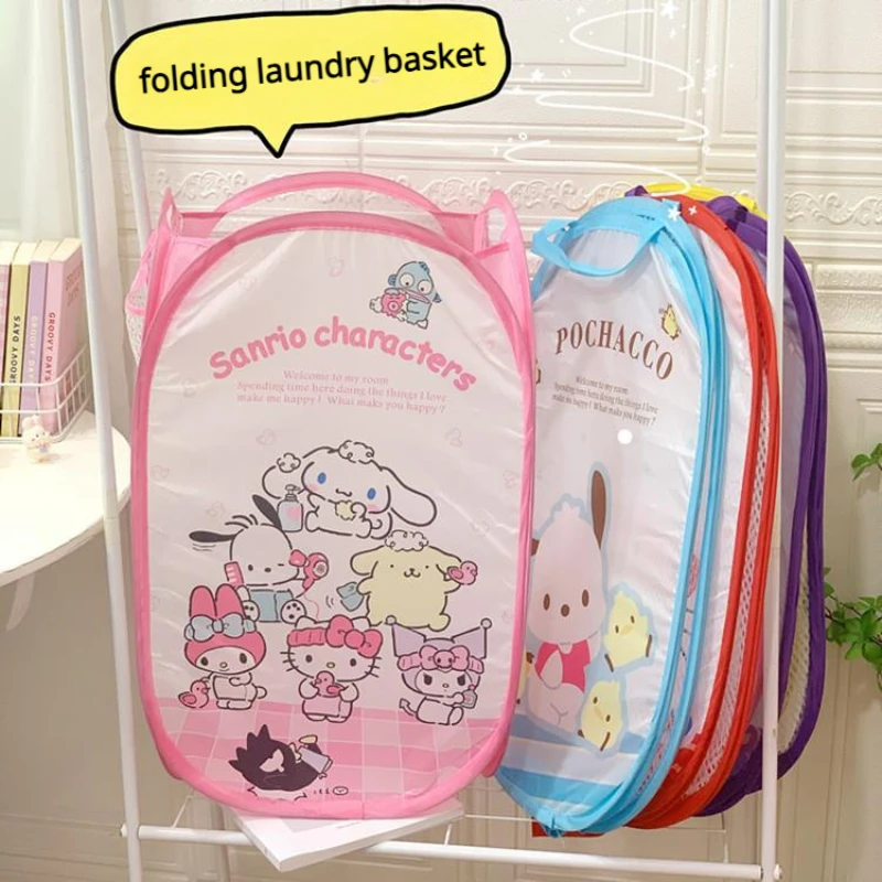 

Cute Hello Kitty Folding Laundry Basket Large Capacity Breathable Dirty Clothes Storage Basket Household Sundries Storage Basket