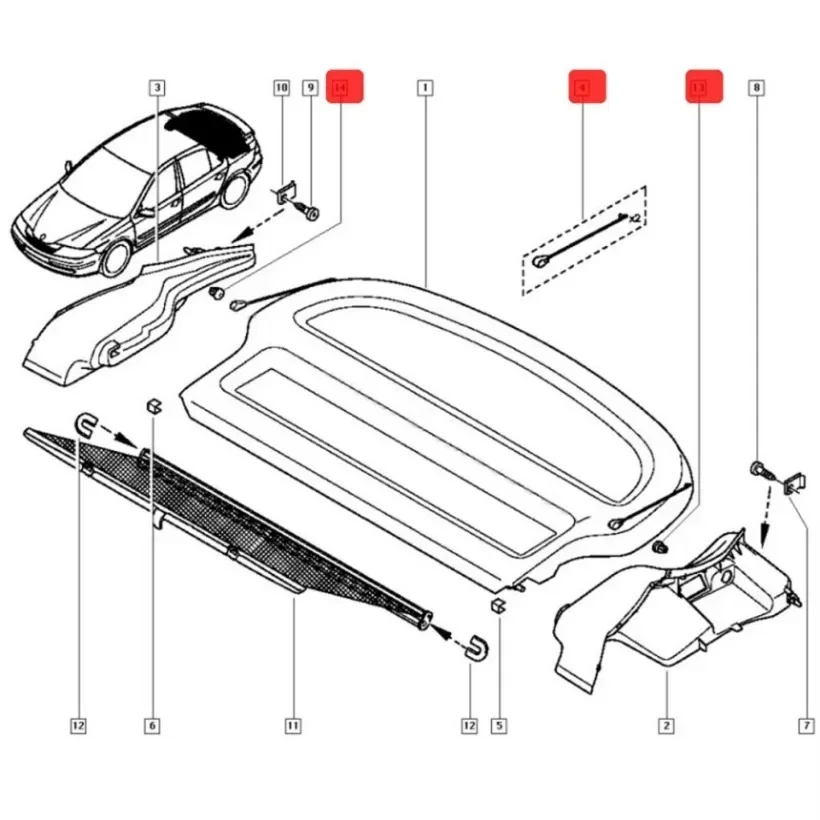 Фото ДляFIT Renault Creole Megana Scenic Laguna Modus MK1 MK2 MK3 1 2 3 4 Задний багажник Полка для посылки Держатель хрестака 7705099001 4 шт. №4