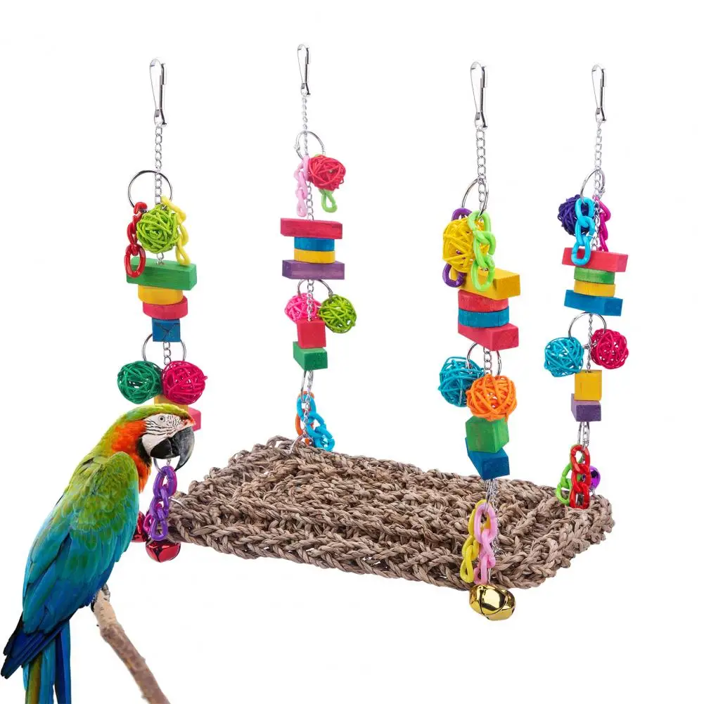 

Bird Hammock with Wooden Blocks Colorful Parrot Hammock Long-lasting Bird Chew Toy for Boredom Relief Easy Attachment Swing