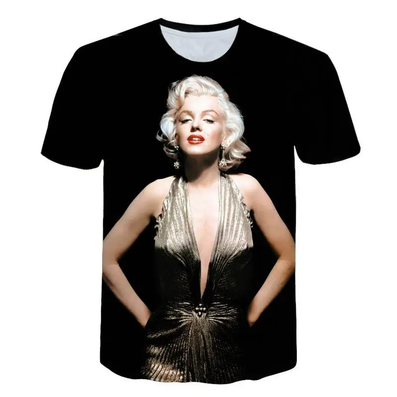 

2023 Sexy Star Marilyn Monroe Girls' T-shirt 3D Rose/Flag/Balloon Funny T-shirt Men's Women's Casual Short Sleeve T-shirt