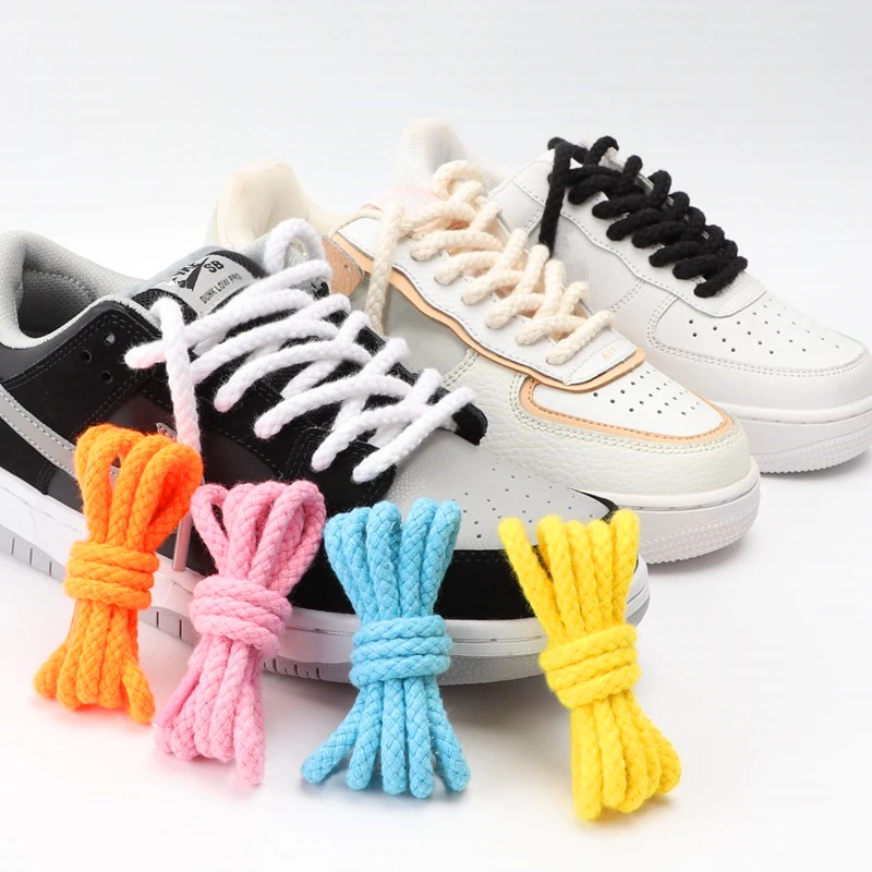 

1Pair 8mm Bold Round Shoelaces Quality Linen Cotton Sneakers Laces for Shoes AF1 Shoe laces 100/120/140/160/180CM Shoestrings