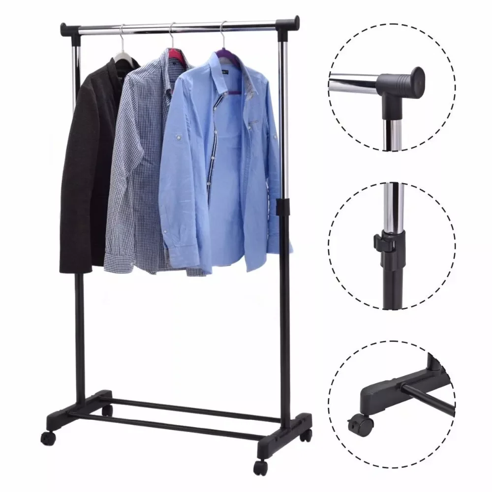 

2023 COSTWAY Adjustable Rolling Clothes Hanger Coat Rack Floor Hanger Storage Wardrobe Clothing Drying Racks With Shoe Rack W049