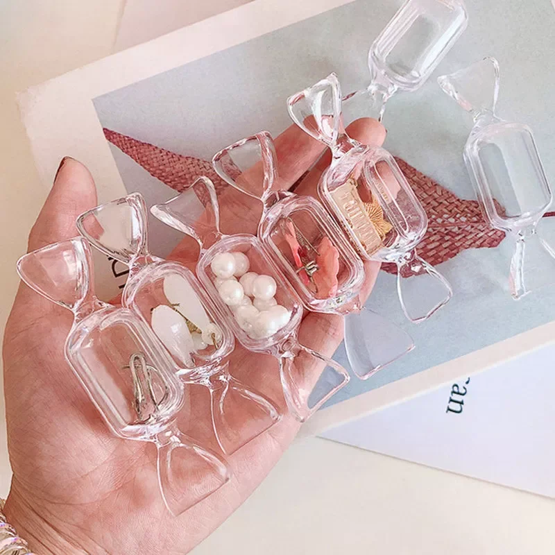 

2023NEW Cute Teen Girls Candy Shape Transparent MakeUp Storage Box Mini Earrings Jewelry Bag Travel Storage Container Organizer